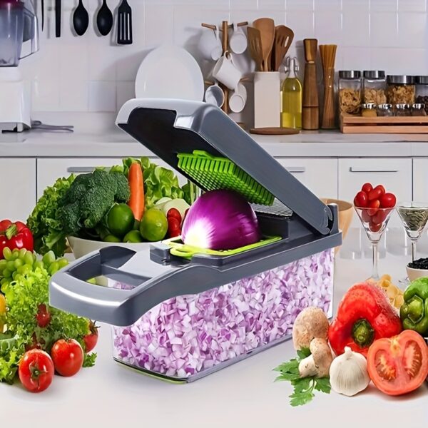 12/16pcs/Set, Vegetable Chopper, Multifunctional Fruit Slicer, Handle Food Grater, Vegetable Slicer, Cutter With Container, Onion Mincer Chopper With Multiple Interchangeable Blades, Household Potato Shredder, Kitchen Stuff, Kitchen Accessories - Image 11