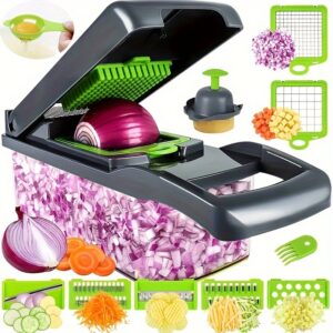 12/16pcs/Set, Vegetable Chopper, Multifunctional Fruit Slicer, Handle Food Grater, Vegetable Slicer, Cutter With Container, Onion Mincer Chopper With Multiple Interchangeable Blades, Household Potato Shredder, Kitchen Stuff, Kitchen Accessories