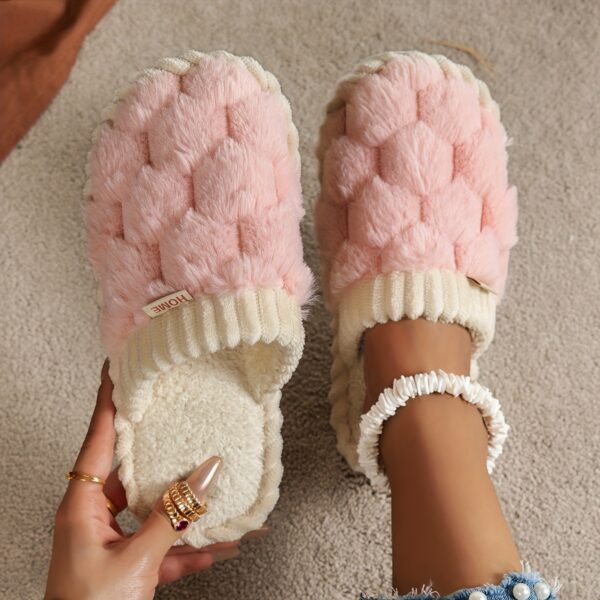 Cozy & Chic Women's Winter Plush Slippers - Soft, Warm Indoor Comfort with Non-Slip PVC Sole, Cream Cuff Detail, Hand Washable - Perfect for Home Relaxation - Image 13