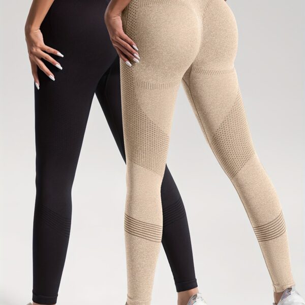 2pcs Solid Color High-Stretch Fitness Yoga Sports Leggings, Soft Breathable Yoga Tight Pants, Women's Activewear - Image 21