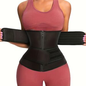 1pc Zipper Waist Trimmer With Double Belt, Waist Trainer, Hook & Loop Fastener Compression Cincher, Women's Underwear & Shapewear