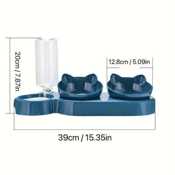 3-in-1 Tilted Pet Bowls Set with Gravity Water Feeder - Adjustable Ear Design for Neck Protection, Easy Cleaning, and Reduced Spills - Perfect for Cats and Small Dogs - Image 2
