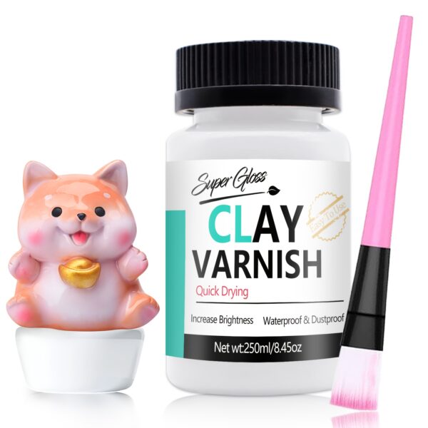 Clay Varnish with Brushes, Acrylic Varnish, Air Dry Clay Glaze, Glaze for air Dry Clay, Ceramics, Oil Painting, Wood, Waterproof, Preventing Crazing & Yellowing.