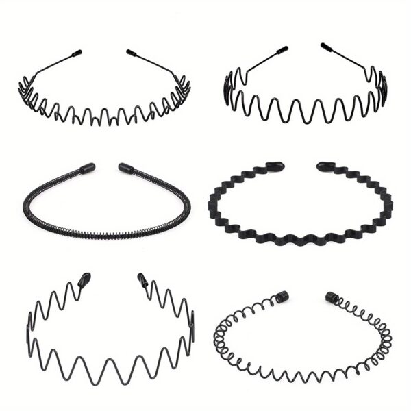 Non-Slip Elastic Black Wavy Metal Headband - Hair Band for Outdoor Sports & Fashion Accessory, Men's Spring Hair Clip - Image 22