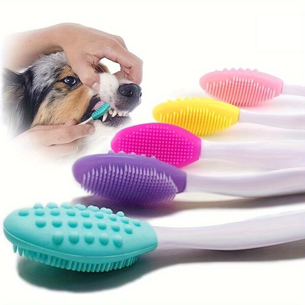 1pc Pet Grooming Brush Set - Double-Sided Silicone Nose & Head Brush for Dogs, Colorful & Durable Plastic Design, Dental Health & Coat Care, Coat Care | Dual-sided Brush | Textured Bristles, Dog Grooming Supplie - Image 2