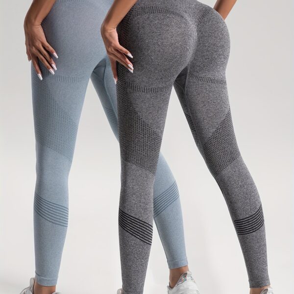 2pcs Solid Color High-Stretch Fitness Yoga Sports Leggings, Soft Breathable Yoga Tight Pants, Women's Activewear - Image 31