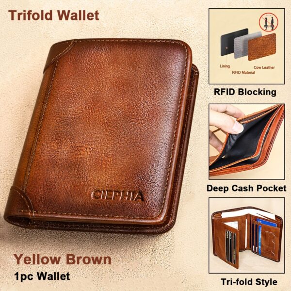 1pc CIEPHIA Vintage Genuine Leather RFID Blocking Wallet for Men - Slim, Multi-Functional ID & Credit Card Holder, Deep Brown with Embossed Logo, Ideal Gift for Valentine's Day - Image 5