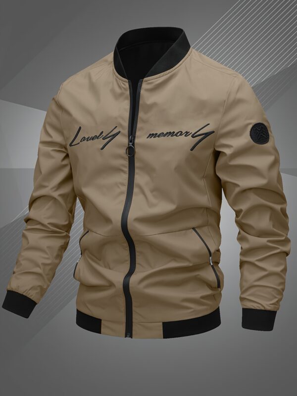 Men'S Letter Embroidered Casual Bomber Jacket - Image 2