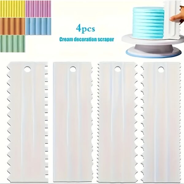 4pcs Cake Scraper Smoothening Set, Cream Cake Decoration Scraping Board Set, Striped Edge Profile Scraper, Cream Mousse Sawtooth Cake Icing Smoothening Board, for Cake, Pastry, Icing, Food Grade DIY Tools, Kitchen Baking Tools, Christmas, Halloween, Thank - Image 2