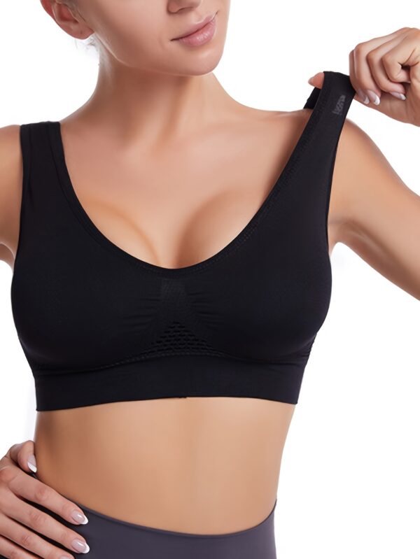 Women's Seamless Sports Bra with Pads - Breathable, High-Stretch, Wireless Mesh Yoga & Running Top, Solid Color Activewear - Image 8