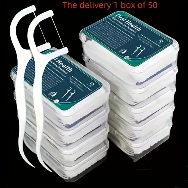 50pcs Dental Health Floss Picks - Deep Cleaning, Portable & Disposable for Daily Oral Care, Travel-Friendly with Original Flavor Polyester Sticks, Teeth Cleaning Tools