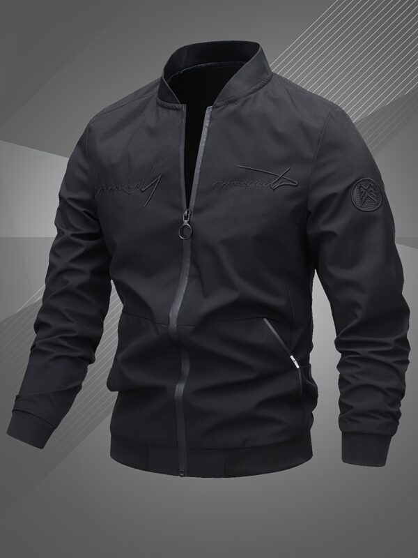 Men'S Letter Embroidered Casual Bomber Jacket - Image 3