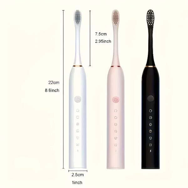 8pcs Adult Sonic Electric Toothbrush Set, IPX7 Waterproof, 6 Smart Modes, 8 Replacement Heads, USB Rechargeable with Lithium Battery, 300mAh, <36V, Suitable for Sensitive Teeth and Gums, Soft Bristles, 2-Minute Timer & 30-Second Interval Reminder - Image 4