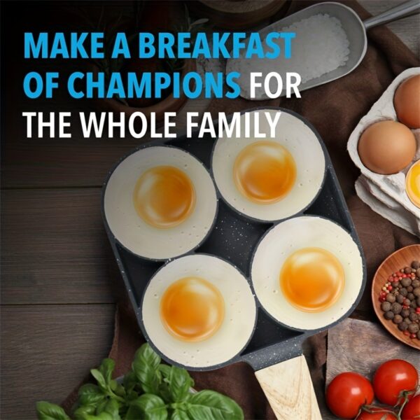 4-Hole Non-Stick Frying Pan with Maifan Stone Coating - Aluminum Handle, Perfect for Eggs, Pancakes, and More - Hand Wash Only, Induction Compatible, Kitchen Cookware | Modern Kitchenware | Durable Cookwar - Image 5