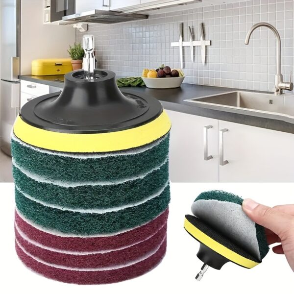 8PCS Power Drill Scrubber Brush Tile Cleaning Kit with Sanding Sponges, Green 180-240 Grits and Red 320-400 Grits - Bathroom Floor Tub Polishing Pads Home Cleaning Tools Set. - Image 2