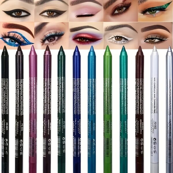 14-Color Colourful Eyeliner Pen, High Pigmented Pearly Glitter Shimmer Metallic Finish, Smokey Punk Gothic Style Eyeliner, Long Lasting Waterproof Eyeliner Stick For Music Festival - Image 4