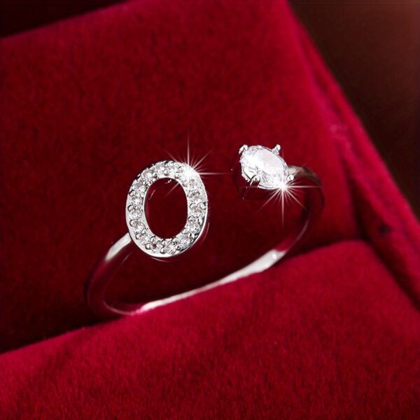 Adjustable Copper Ring With Four-claw Round Zirconia, Featuring The 26 English Letters Of Fashion Trend. - Image 51
