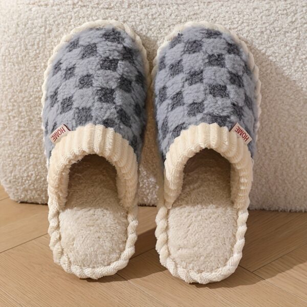 Cozy & Chic Women's Winter Plush Slippers - Soft, Warm Indoor Comfort with Non-Slip PVC Sole, Cream Cuff Detail, Hand Washable - Perfect for Home Relaxation - Image 9