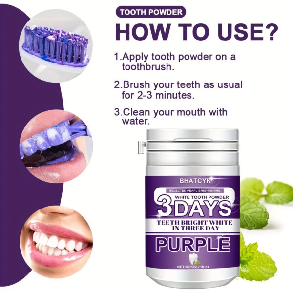 Purple Teeth Whitening Powder, Deep Cleaning Formula, Fresh Mint Flavor For Daily Oral Care, Travel Size - Image 5
