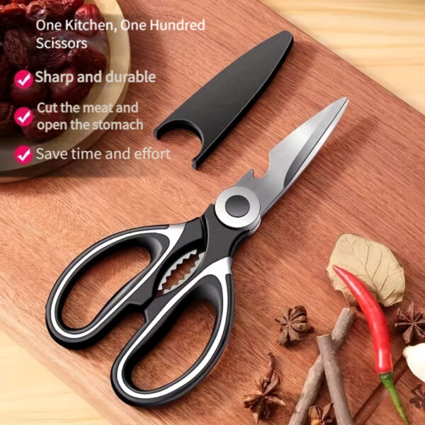1pc, Kitchen Scissors, Poultry Shears, Kitchen Shears, Kitchen Fish Bone Scissors, Multifunctional Stainless Steel Chicken Bone Scissors For Duck Fish, Food Scissors, Kitchen Meat Scissors, Nut Opener, Bottle Opener, Kitchen Accessories - Image 3