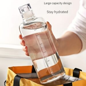 BPA-Free Plastic Water Bottle, Leak-Proof, Lightweight, with Time Marker, for Hiking, Camping, Fitness - Hand Wash Round Shaped Large Capacity Water Container