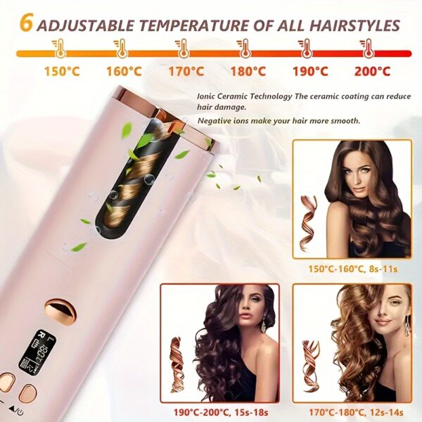 5 Heat Settings Ceramic Auto-Curler for Luscious Locks - Anti-Scald, Tangle-Free, Quick Charge USB Rechargeable Lithium Battery - Perfect for Styling, Special Occasions, and as an Elegant Gift with Luxurious Gift Box Included - Image 13