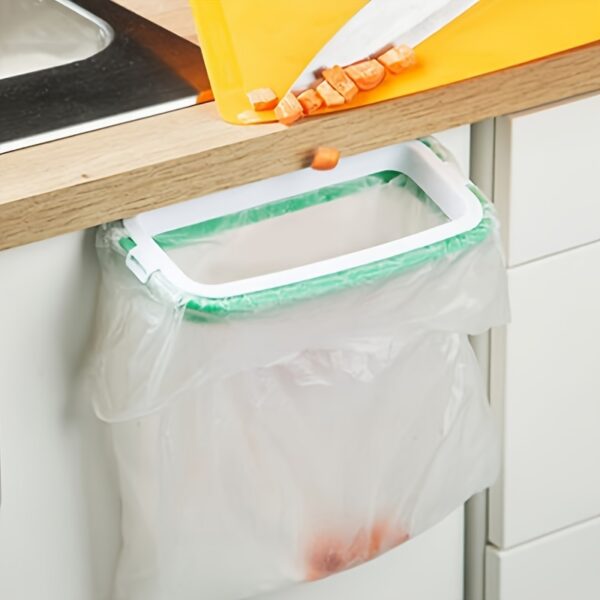 Under-Cabinet Kitchen Trash Bag Holder - Durable Plastic Adhesive Mount Door Back Organizer with Green Clips, Space-Saving Garbage Bag Dispenser for Countertop Clutter Reduction, Trash Can Kitchen - Image 2