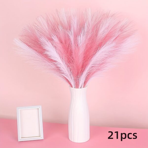 21pcs Boho Chic Artificial Pampas Grass - Soft Pink & White Faux Reed Feathers for Vase Arrangements, Perfect for Home, Wedding, and Farmhouse Decor, 55.88cm Tall Adjustable Stems, Flower Decor - Image 7