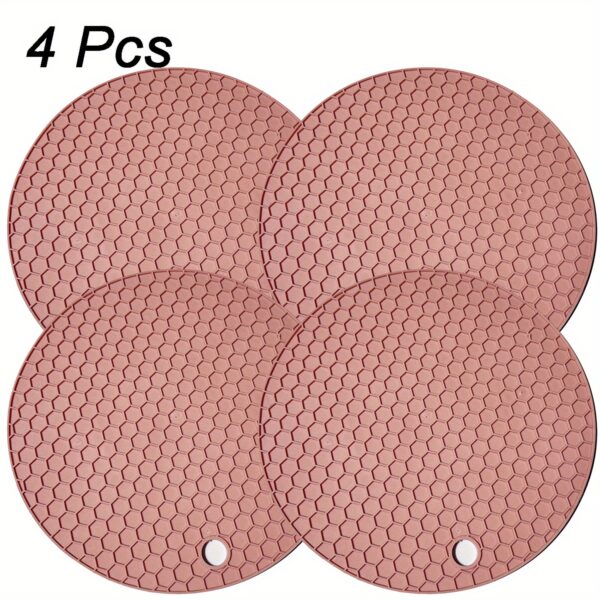 1/4pcs Round Honeycomb Silicone Placemat 17.02 Cm, Heat Insulation Pad, Non-slip Pot Holder, Easy To Clean And High Temperature Resistant Table Mat, Tabletop Protection, Home Kitchen Dining Table Decor - Image 9
