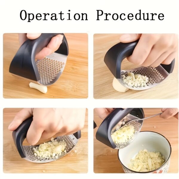 Stainless Steel Manual Garlic Press with Ergonomic Black Handle - Multi-Functional Kitchen Tool for Crushing Garlic, No Electricity Needed, Durable & Easy to Clean, Garlic Crusher - Image 5