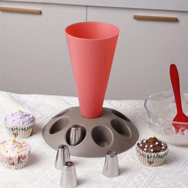 1pc Food-Safe Polypropylene Piping Bag Stand with Multiple Cupcake Decorating Nozzles - Ergonomic Design for Easy Filling, Durable Baking Tool for Holidays, Birthdays, Weddings & Special Occasions, Festive Pastry Accessory | Functional Kitchenware | Easyc - Image 3