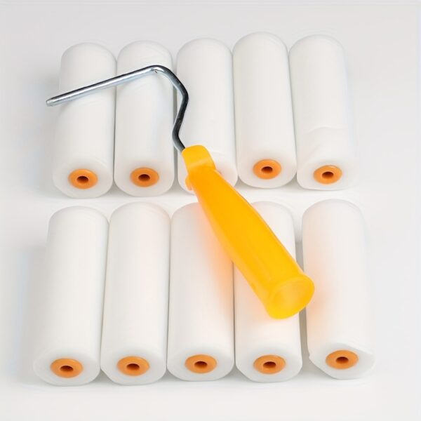 10/20pcs 4 Inch Water-based Paint Latex Paint Roller Brush Set, 10 Sponge Heads, 1 Bracket, Embossed Small Thumb Traceless Brush