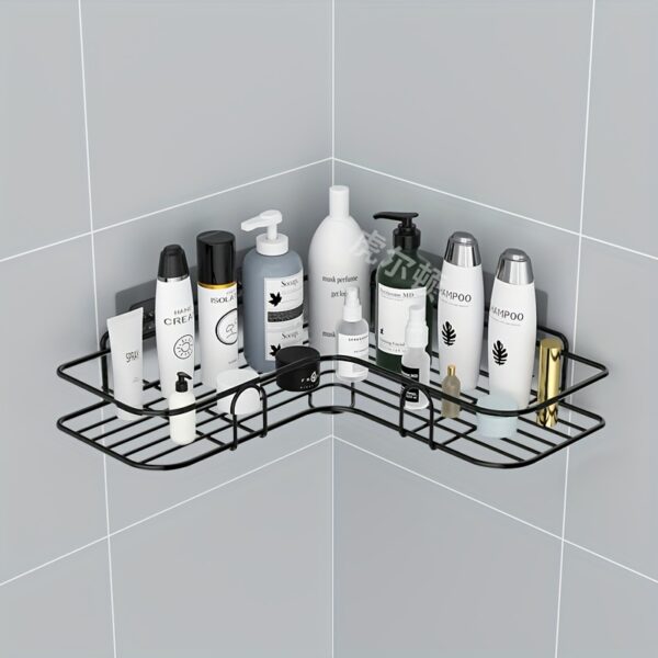 1pc Punch-Free Corner Shelf, Bathroom Rack, Wall-Mounted Storage For Toilet, Bathroom Shampoo Lotion Cosmetic Storage Rack, Bathroom Accessories - Image 3