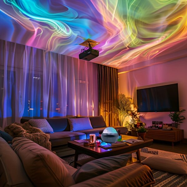 1pc USB-Powered LED Rainbow Light Projector - 360° Rotating Colorful Ambiance Lamp, Resin Material, Non-Rechargeable Button Battery, Ideal for Bedroom & Living Room Decoration, Unique Gift Idea - Image 14