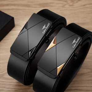 High-quality Cowhide Fashionable Leather Belt For Men With Automatic Buckle And No Teeth Design, Suitable For Casual Or Business Attire