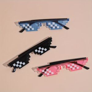 1pc Pink Pixel Mosaic Party Glasses - Fun Anime-Inspired Photo Prop, Durable Plastic, Ideal for Graduations, Celebrations & General Parties, Festive Accessories|Anime Style Glasses|Durable Plastic Frames