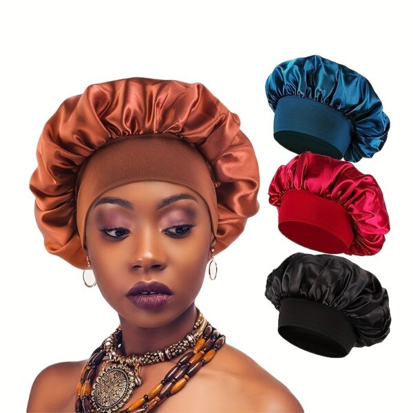 Elastic Band Cap For Brimmed Night Hat Bath Cap Extra Large Satin Silky Bonnet - Image 6
