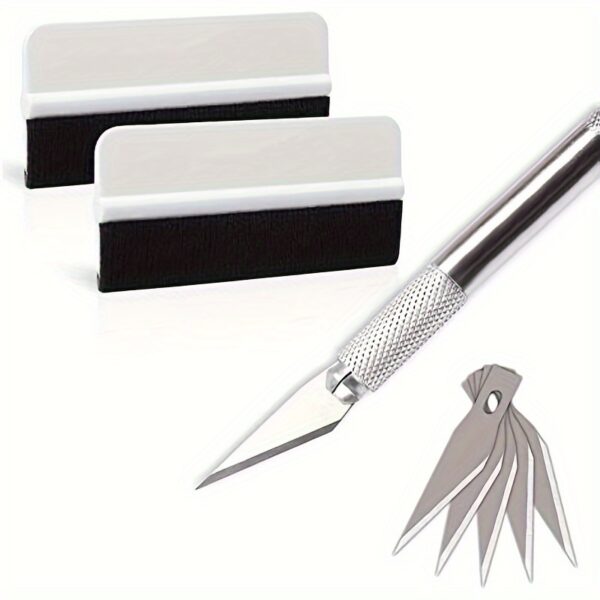Vinyl Wrap Kit, Window Tint Application Tools, Wallpaper Smoothing Tool Kit for Adhesive Paper Application Window Film with Felt Squeegee, 30 Degree Precision Knife with Extra 5pcs Blades