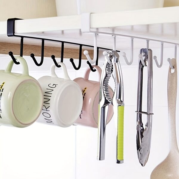 1pc Kitchen Shelf Storage Clothes Hanging Organizer Cup Holder Glass Mug Holder 6 Hooks Storage Rack - Image 10