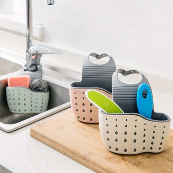 1pc Adjustable Snap Sink Sponge Holder - Durable Plastic, Space-Saving Kitchen Organizer with Drainage Basket for Dish Soap, Sponges & Utensils, White with Black & Green Accents, Dish Soap Holder|Modern Kitchen Accessory|Adjustable Snap Holder, Dish Soap - Image 3