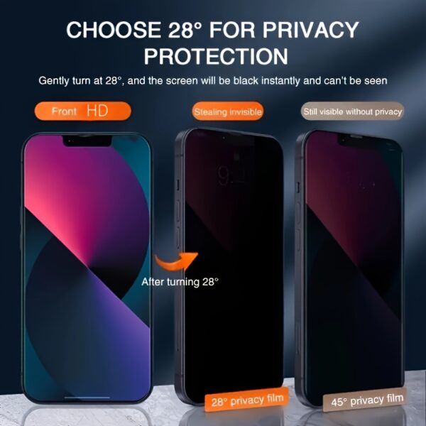 [Privacy Screen] 3pcs Full Cover Privacy Screen Protector | for iPhone 11 12 13 PRO MAX, iPhone 14 Pro 15 Pro Max, iPhone 14 Plus 15 Plus | Tempered Glass Privacy Glass Film - Image 4