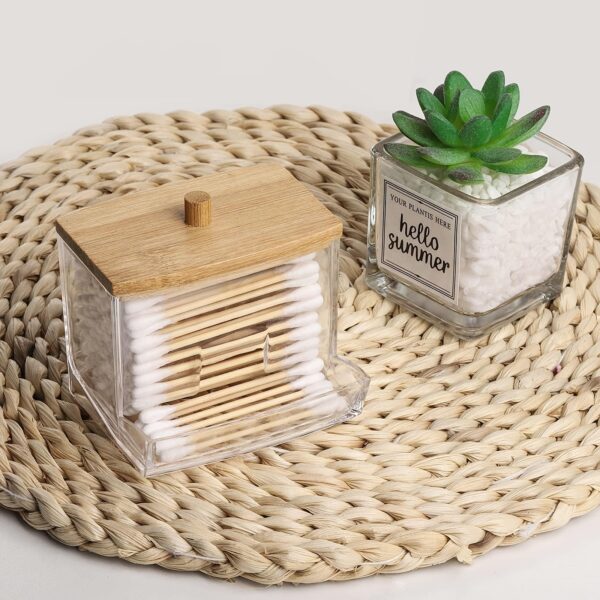 7oz Swab & Pad Holder with Wooden Lid - Qtip Dispenser, Bathroom Organizer Jar for Storage, Swab Pads Holder, Apothecary Jar, Bathroom Containers - Image 10