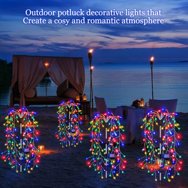1 Solar Firecracker Willow Fireworks Light - 120/200 LED, 8 Vibrant Modes, Durable IP44, Solar Charging, Ideal for Yard, Garden, Pathway, Parties, Camping, Picnics, Christmas, Ramadan, Easter, Valentine'S Day Decor, Outdoor Lighting | Colorful Fireworks D - Image 2