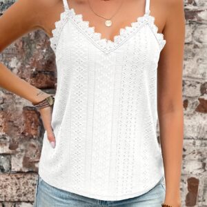 Eyelet Contrast Lace Cami Top, Casual V-neck Spaghetti Strap Top For Summer, Women's Clothing For Coquette/Cute/Y2K Style