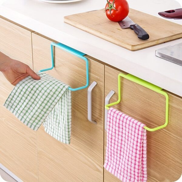 1pc Hanging Towel Rack, Towel Holder For Kitchen Toilet Cabinet Door, Bathroom Free Punch Wall Hanging Towel Hanger - Image 2