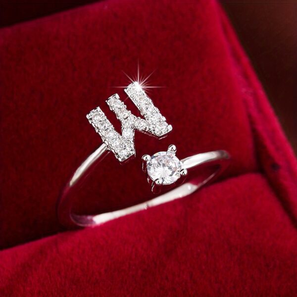 Adjustable Copper Ring With Four-claw Round Zirconia, Featuring The 26 English Letters Of Fashion Trend. - Image 59