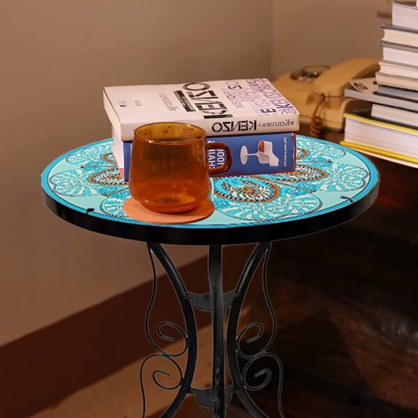 Glass Top Round Pedestal Table Set for Outdoor Patio Balcony - Decorative Mosaic Design, Durable Stained Glass Coffee Tables - Image 8