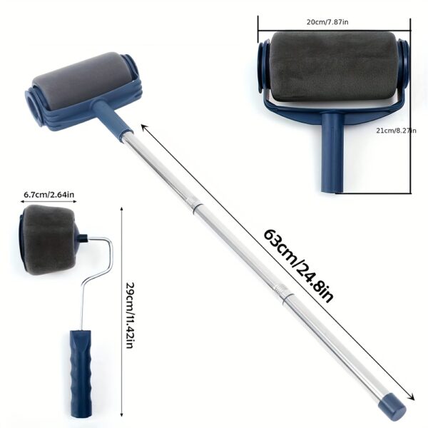 1pc Multifunctional Sponge Paint Roller Brush with Telescopic Handle – Thick, Durable Plastic Fiber Bristles for Effortless Wall Painting, No Dead Angle Coverage, Blue & White Design
