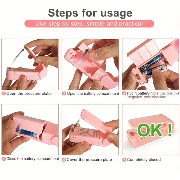 1pc Mini Handheld Snack Sealer – Compact ABS Plastic Bag Sealer for Freshness, Easy-to-Use Kitchen Gadget in White/Pink, Battery Operated (AA Batteries Not Included), Mini Bag Sealer - Image 13