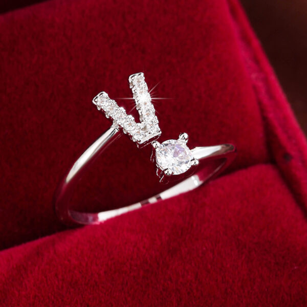 Adjustable Copper Ring With Four-claw Round Zirconia, Featuring The 26 English Letters Of Fashion Trend. - Image 58